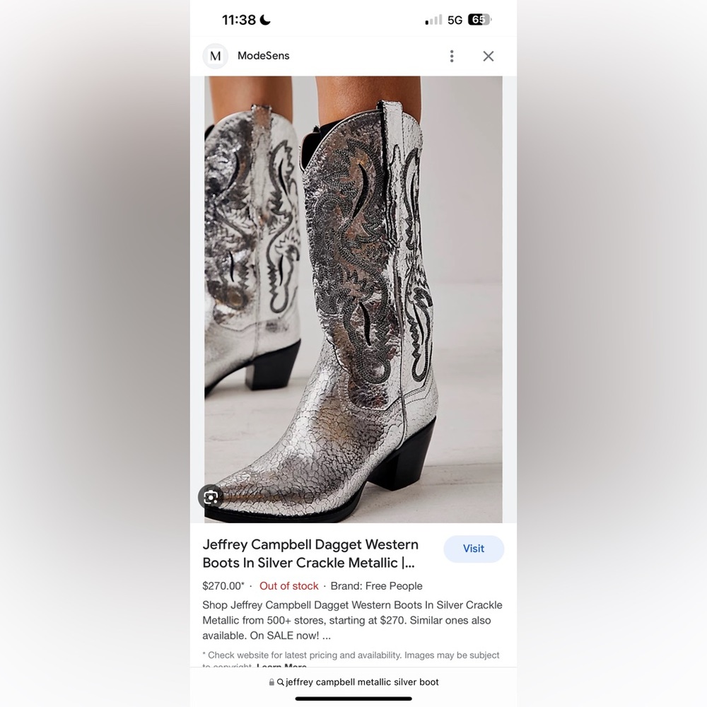ISO ISO ISO ISO JEFFREY CAMPBELL SILVER CRACKLE METALLIC DAGGET BOOT size 7.5/8